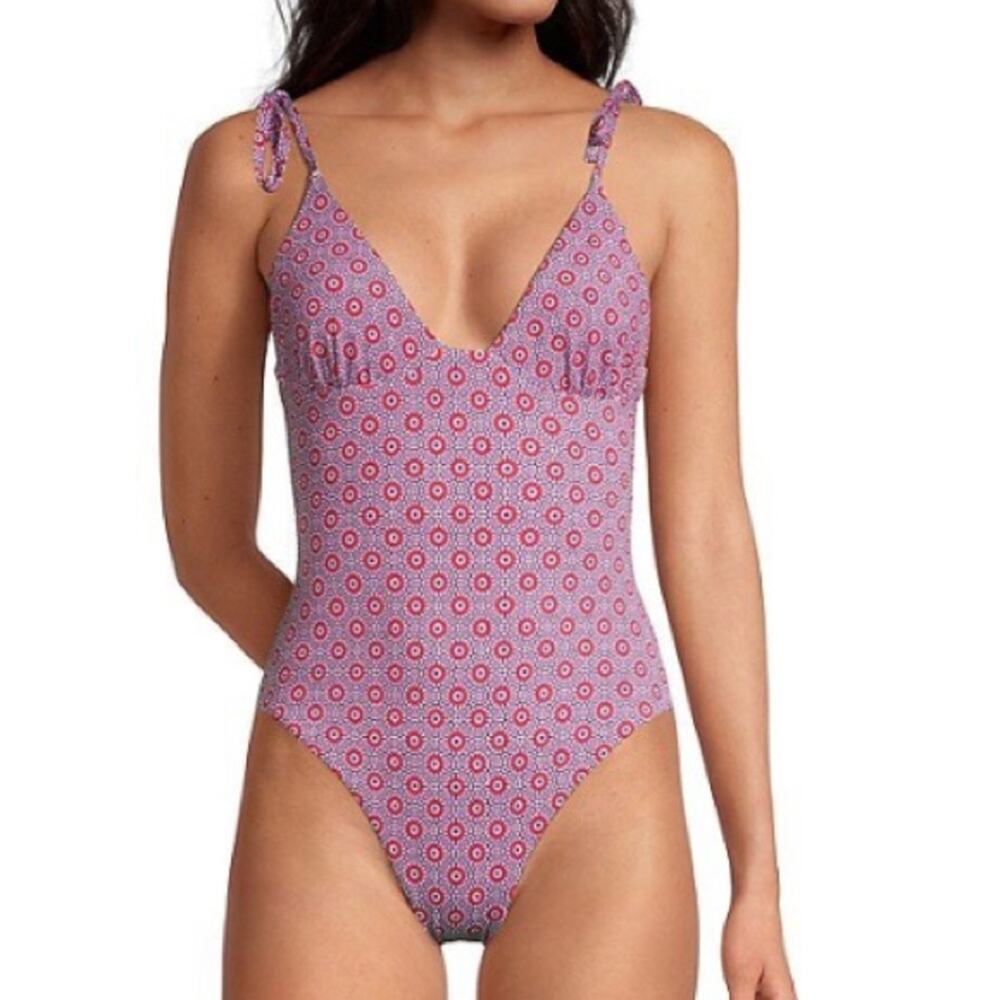 SOLID & STRIPED Purple and Red One Piece Swimsuit
